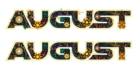 August word decorated with flowers and leaves