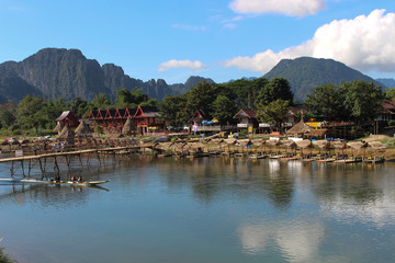 Fototapeta na wymiar Song river at Vang Vieng, Laos