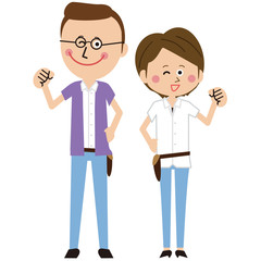 美容師の男女がガッツポーズ