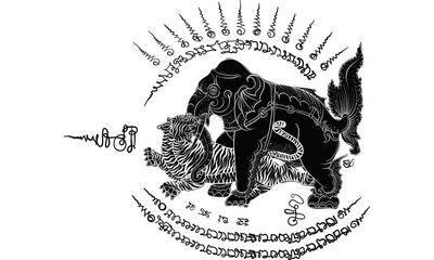 elephant in Thai traditional painting vector