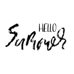 Hello summer hand drawn lettering for your design. Vector illustration isolated on white background. Modern dry brush inscription.