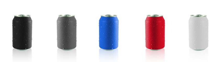 Colorful cans isolated on white background with clipping path , Cans paint and drops of water on the can