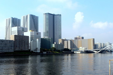 Fototapeta na wymiar Tokyo building view from the kachidoki bridge, Tokyo, Japan