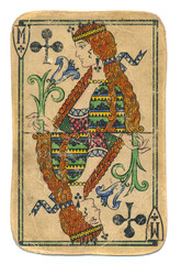 used ancient playing card queen of cross isolated