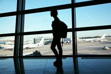 Fototapeta na wymiar silhouette of a traveler
