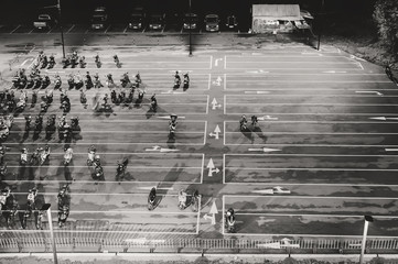 Parking lot for motorbike. Black & white concept