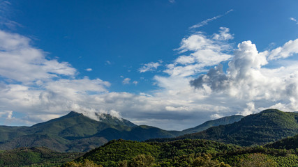 Mountain landscape on a blue sky with some clouds