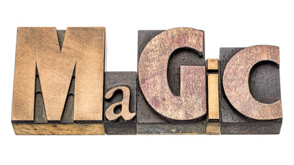 magic word abstract in wood type
