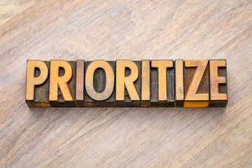 prioritize word abstract in vintage wood type