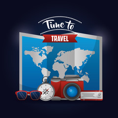time to travel map route glasses compass camera vector illustration