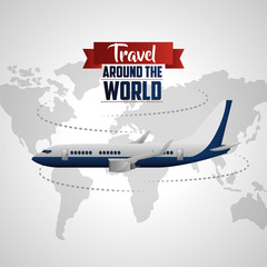 travel around the world white map background route airplane trip vector illustration