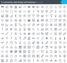Naklejka na ściany i meble Business, e-commerce, web and shopping icons set in modern style isolated on white background. Stroke icons.