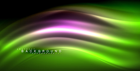 Neon glowing wave, magic energy and light motion background