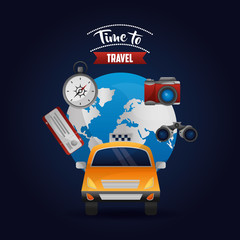 taxi transport around of world camera ticket compass vector illustration