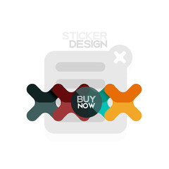 Flat design cross shape geometric sticker icon, paper style design with buy now sample text, for business or web presentation, app or interface buttons