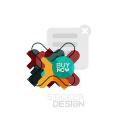 Flat design cross shape geometric sticker icon, paper style design with buy now sample text, for business or web presentation, app or interface buttons
