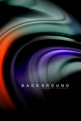 Fluid liquid colors design, colorful marble or plastic wavy texture background, glowing multicolored elements on black, for business or technology presentation or web brochure cover design, wallpaper