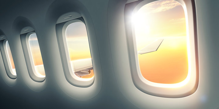 Beautiful sunrise through the airplane window