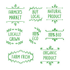 Vector Doodle Farm Icons, Hand Drawn Natural Frames.