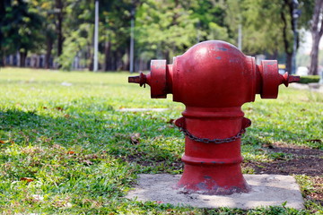 Fire Hydrant Red color of thai on Garden, sidewalk
