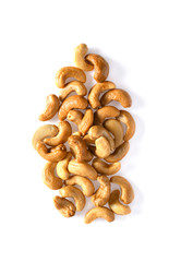 Roasted cashews isolated on a white background