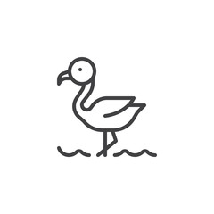Flamingo on the beach outline icon. linear style sign for mobile concept and web design. Tropical flamingo bird simple line vector icon. Symbol, logo illustration. Pixel perfect vector graphics