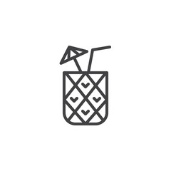 Pineapple cocktail with straw outline icon. linear style sign for mobile concept and web design. Tropical Exotic drink simple line vector icon. Symbol, logo illustration. Pixel perfect vector graphics