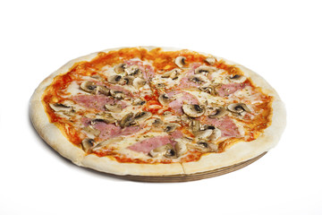 fresh italian classic original pepperoni pizza isolated on white background.