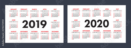 vector calendars 2019 and 2020 years basic minimalistic design