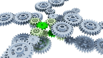 Many Metallic Gears with Some Green Pieces