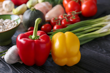 Fresh vegetables on wooden table