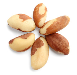 Tasty Brazil nuts on white background
