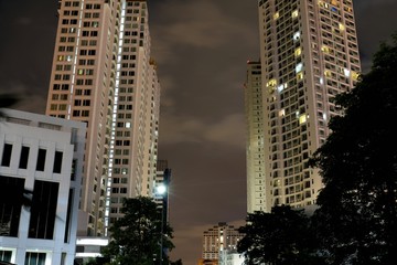 residential buildings twins at night view