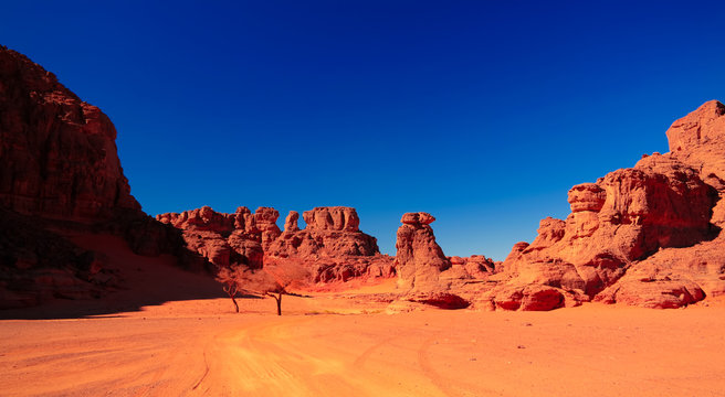 Landscape of sand dune and sandstone nature sculpture at Tamezguida in Tassili nAjjer national park, Algeria