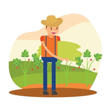 cute farmers are farming vegetable cartoon character