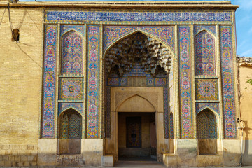 Entrance to the Nasir Ol-Molk mosque, also famous as Pink Mosque. Shiraz. Iran