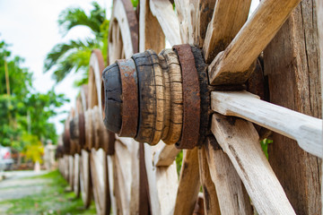 The old wooden wagon wheels