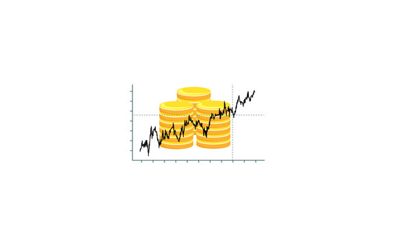 Vector image of a line graph and coins