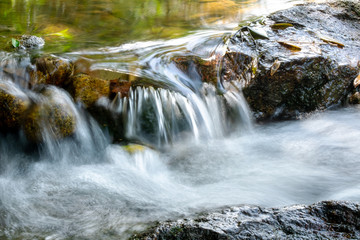 Close up of Waterfall mini River Stream in the National Park.