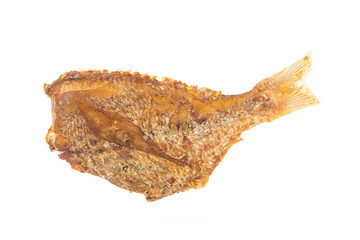 Deep fried fish seafood on white background