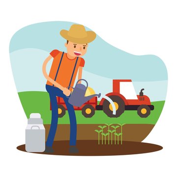 cute farmers are watering seed sprout cartoon character