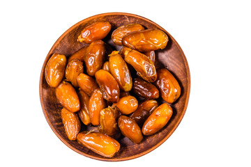Date fruits isolated on white background. Top view