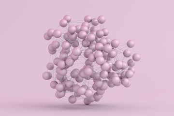 Abstract 3d rendering of modern background with spheres. Futuristic shape, network concept. Design for poster, cover, branding, banner, placard