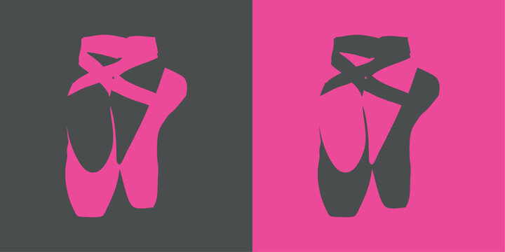 Icono plano zapatillas ballet en espacio negativo en rosa y gris