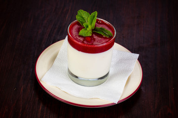 Panacotta dessert served mint