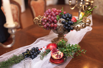 decorated table with red grenades