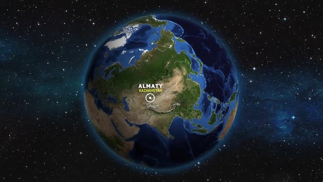 KAZAKHSTAN ALMATY ZOOM IN FROM SPACE