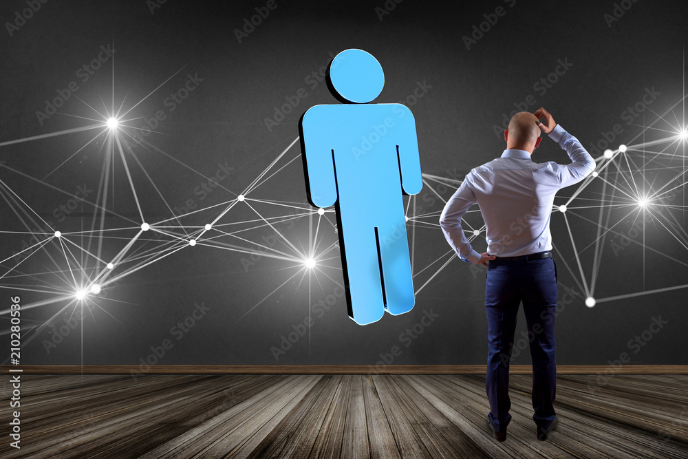 Poster network connection with people linked each other - 3d rendering