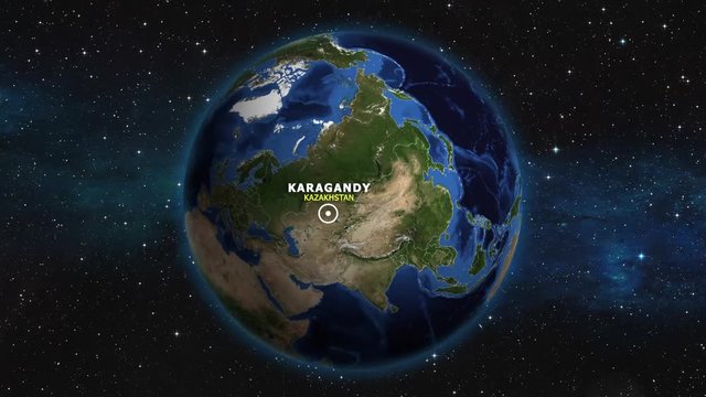 KAZAKHSTAN KARAGANDY ZOOM IN FROM SPACE