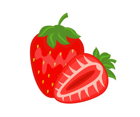 Colorful whole and half  red strawberry vector illustration isol